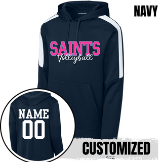 Navy Fan Favorite Hoodie front design with customizable name and number on back, Topeka Saints Volleyball