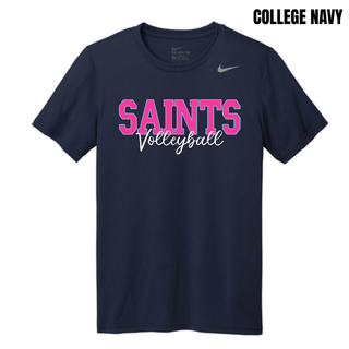 College Navy Topeka Saints Volleyball Bold Block Script Men's rLegend Tee with pink and blue outlined lettering