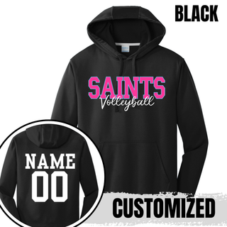 Topeka Saints Volleyball bold block script performance pullover hoodie in black with customized name and number on back