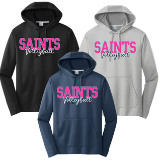 Topeka Saints Volleyball bold block script performance pullover hoodie in black silver and navy