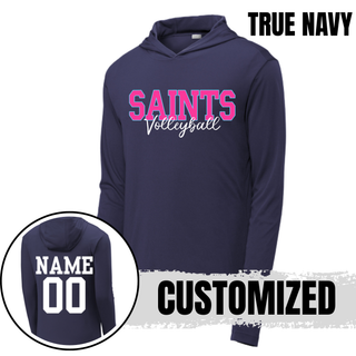 True navy PosiCharge Competitor Hoodie front design with customizable name and number on back, Topeka Saints Volleyball