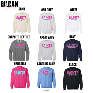 Topeka Saints Volleyball bold block script crewneck sweatshirt color options sand ash grey white graphite heather sport grey navy heliconia carolina blue and black