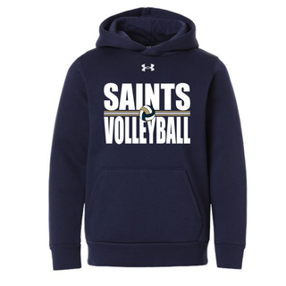 Navy Under Armour Team Icon fleece hoodie with Topeka Saints Volleyball bold lettering and volleyball graphic