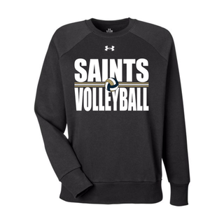 Black Under Armour women's fleece crewneck featuring Topeka Saints Volleyball bold lettering design