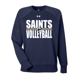 Navy Under Armour women's crewneck with Topeka Saints Volleyball bold block lettering and volleyball graphic