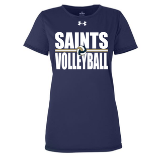 Navy Under Armour women's Team Tech top with Topeka Saints Volleyball bold lettering and volleyball graphic