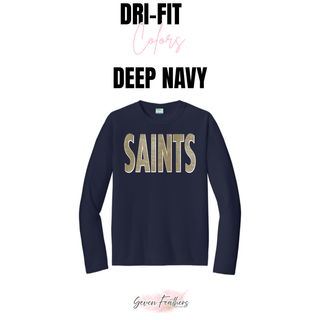 Topeka Saints Volleyball distressed outline Dri-Fit performance top in deep navy long sleeve