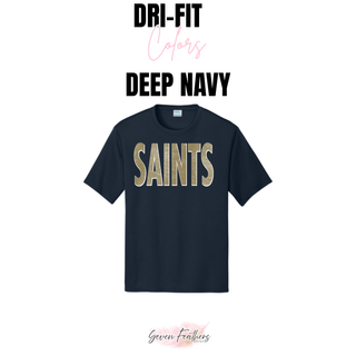 Topeka Saints Volleyball distressed outline Dri-Fit performance top in deep navy short sleeve flat lay