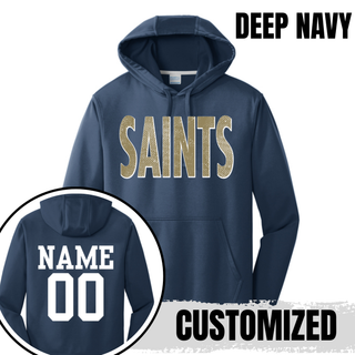 Topeka Saints Volleyball distressed outline performance pullover hoodie in deep navy with customized name and number on back
