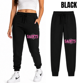 Woman wearing black Topeka Saints Volleyball Distressed Swirl Core Fleece Jogger with sneakers