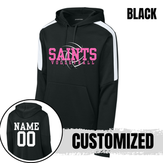 Black Topeka Saints Volleyball distressed swirl fan favorite hoodie with customized name and number on back