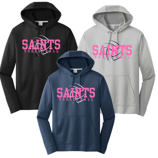 Topeka Saints Volleyball Distressed Swirl Performance Hoodie in black, silver, and navy