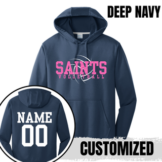 Deep navy Topeka Saints Volleyball Distressed Swirl Performance Hoodie with personalized name and number on back