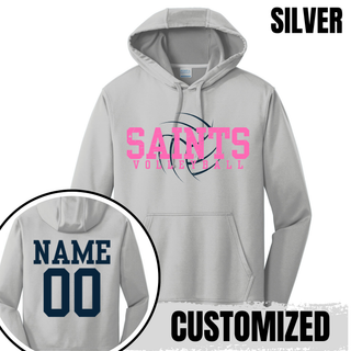 Silver Topeka Saints Volleyball Distressed Swirl Performance Hoodie with personalized name and number on back