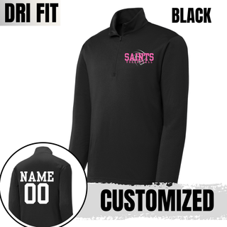 Black Topeka Saints Volleyball distressed swirl quarter zip pullover with customized name and number on back
