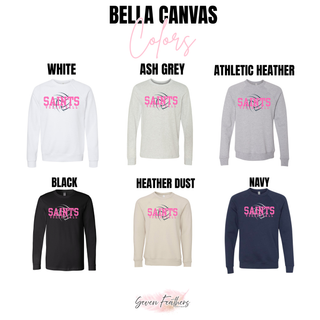 Topeka Saints Volleyball Distressed Swirl Bella Canvas colors in white, ash grey, athletic heather, black, heather dust, and navy