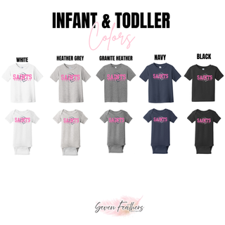 Topeka Saints Volleyball Distressed Swirl infant onesie and toddler top in white, heather grey, granite heather, navy, and black