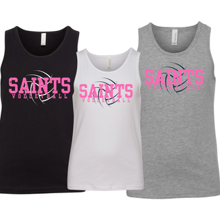 Topeka Saints Volleyball distressed swirl youth jersey tank in black, white, and athletic heather