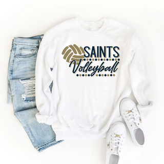 White Topeka Saints Volleyball Dotted Serve top flat lay styled with denim and sneakers