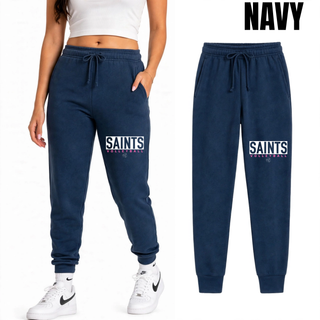 Navy Topeka Saints Volleyball letter block core fleece jogger with white block lettering and pink volleyball script