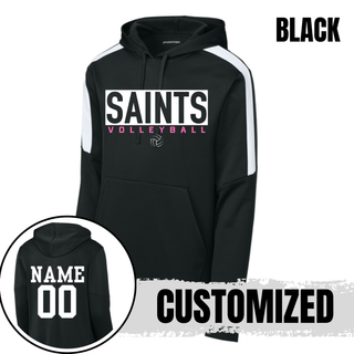 Topeka Saints Volleyball letter block Fan Favorite hoodie in black with customized name and number on back