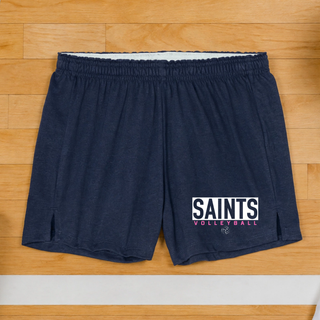 Topeka Saints Volleyball letter block jersey knit squad short in true navy flat lay