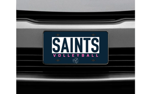 Topeka Saints Volleyball letter block license plate in navy mounted on car front grille