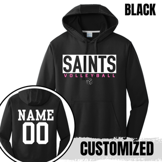 Black Topeka Saints Volleyball letter block performance hoodie with customized name and number on back