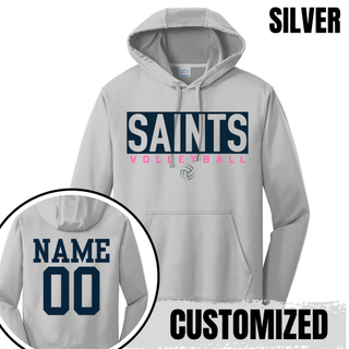 Silver Topeka Saints Volleyball letter block performance hoodie with customized name and number on back