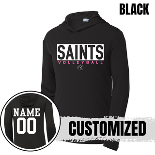 Black Topeka Saints Volleyball letter block posicharge competitor hooded pullover with customized name and number on back