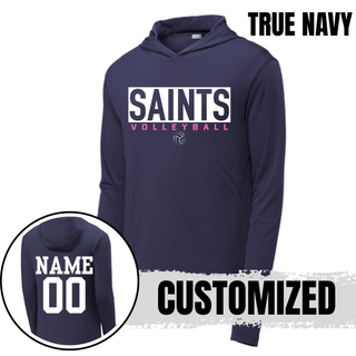 True navy Topeka Saints Volleyball letter block posicharge competitor hooded pullover with customized name and number on back