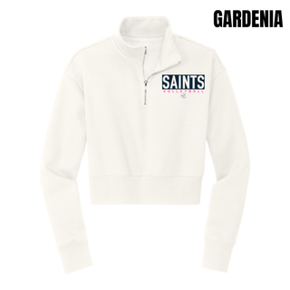 Topeka Saints Volleyball letter block women's cropped half zip in gardenia white