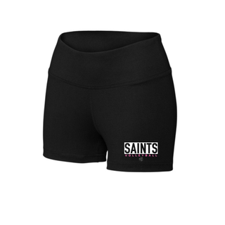 Black Topeka Saints Volleyball letter block women's interval short with white block lettering and pink volleyball script