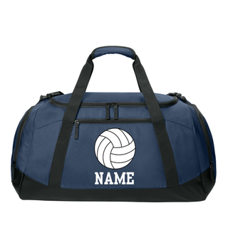 Navy Topeka Saints Volleyball duffel bag featuring volleyball graphic and customizable name below