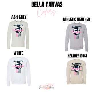 Topeka Saints Volleyball Pop Bella Canvas colors in ash grey, athletic heather, white, and heather dust