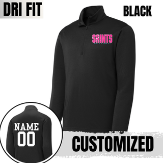 Black Dri-Fit Quarter Zip Pullover with pink Saints Volleyball logo and customized name and number on back