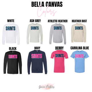 Topeka Saints Volleyball Retro Top Bella Canvas color options including white, navy, berry, and Carolina blue