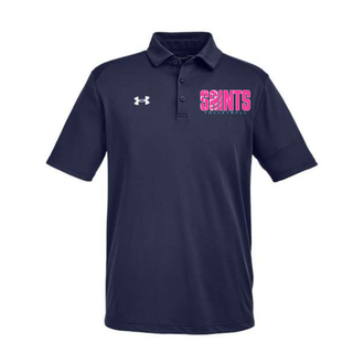 Topeka Saints Volleyball Retro Under Armour Men's Tech Polo in navy with pink logo