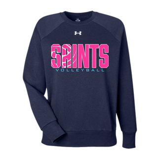 Topeka Saints Volleyball Retro Under Armour Women's Rival Fleece Crewneck in navy with pink logo