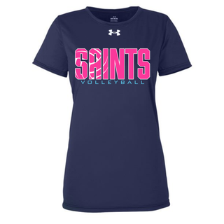 Topeka Saints Volleyball Retro Under Armour Women's Team Tech Top in navy with pink logo