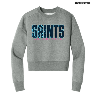 Topeka Saints Volleyball Retro Women's Fleece Cropped Crew in heathered steel with navy and blue logo
