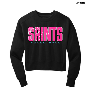 Topeka Saints Volleyball Retro Women's Fleece Cropped Crew in jet black with pink logo