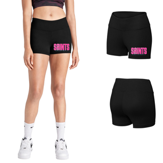 Model wearing black Topeka Saints Volleyball Retro Interval short, front and back view showing compression fit