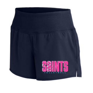 Topeka Saints Volleyball Retro Women's Repeat Short in true navy with pink volleyball logo