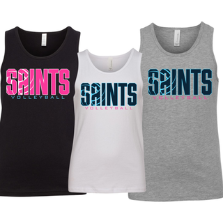 Topeka Saints Volleyball Retro Youth Jersey Tank in black, white, and athletic heather grey