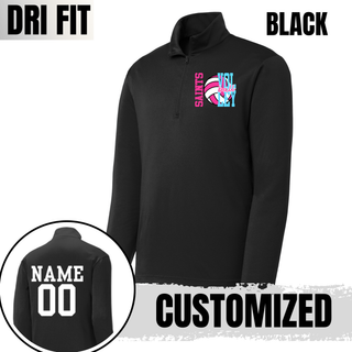 Black Dri-Fit quarter zip pullover shown with customized name and number on back