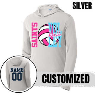 Silver PosiCharge Competitor hoodie shown with customized name and number on back