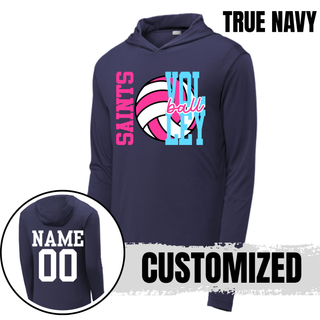 True navy PosiCharge Competitor hoodie shown with customized name and number on back