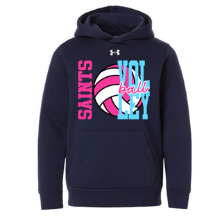 Under Armour fleece hooded sweatshirt in navy with pink and blue Saints volleyball design
