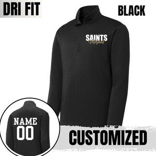 Topeka Saints Volleyball Stacked Dri-Fit quarter zip pullover black with personalized name and number on back